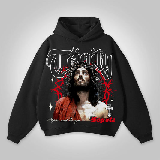 Vintage Thorn Jesus Graphic Cotton Hoodie