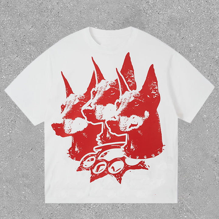 Vercoo Vintage Unisex Three Red Doberman Graphic Cotton T-Shirt