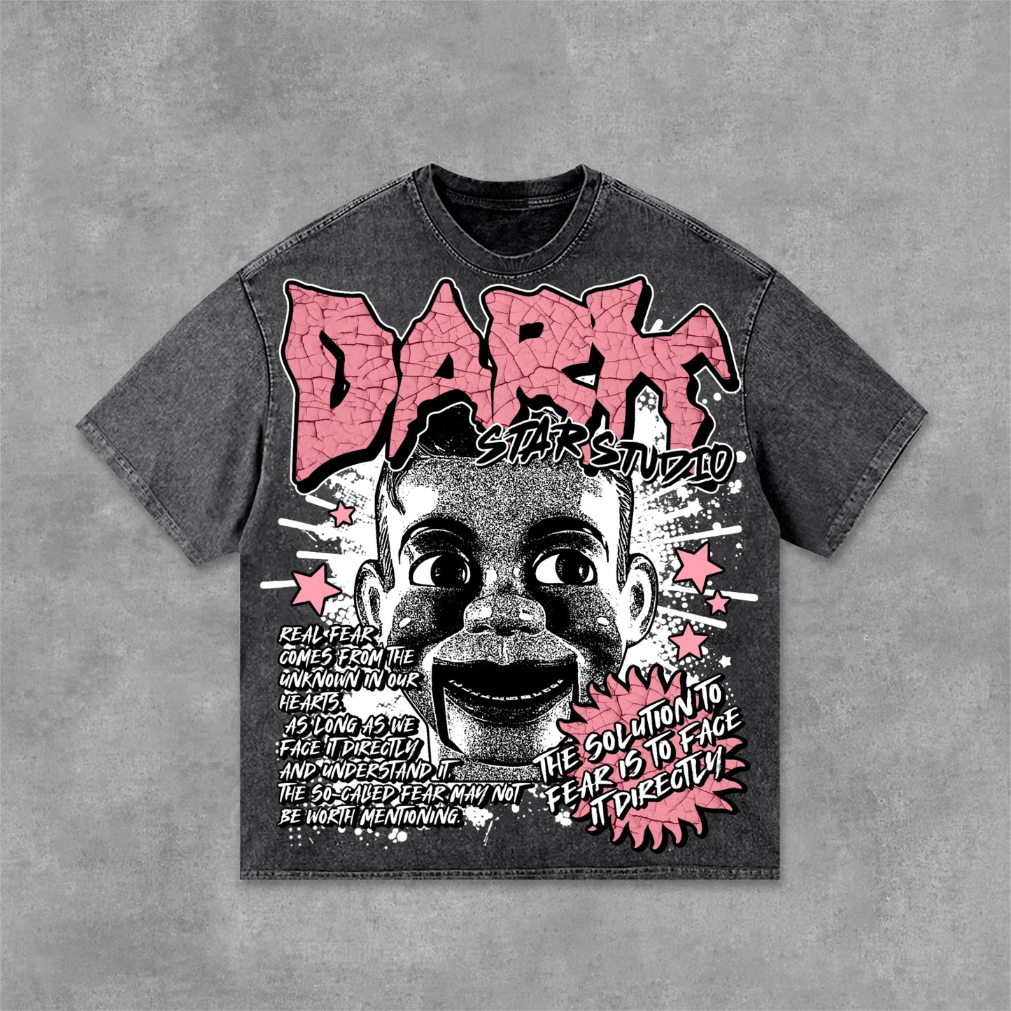 Darkstar - New Print Pattern - Fear Puppet & Face Fear Acid Washed T-Shirt