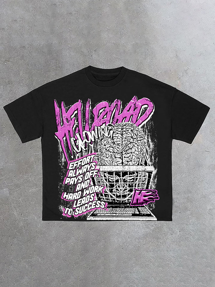 Hell Road Retro Brainstorm Print Cotton T-Shirt