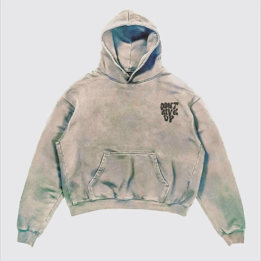 Vercoo Vintage Unisex Don T Give Up Graphic Acid Washed Oversized Hoodie