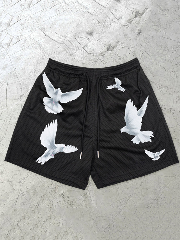 Casual Loose Peace Dove Print Street Mesh Shorts