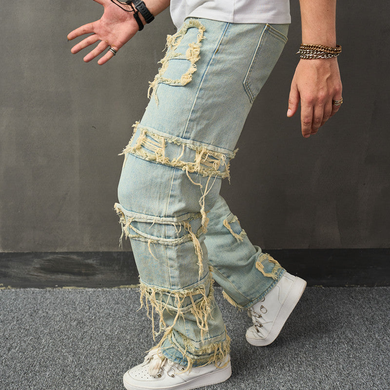 Men's Raw Edge High Street Boyfriend Street Denim Jeans