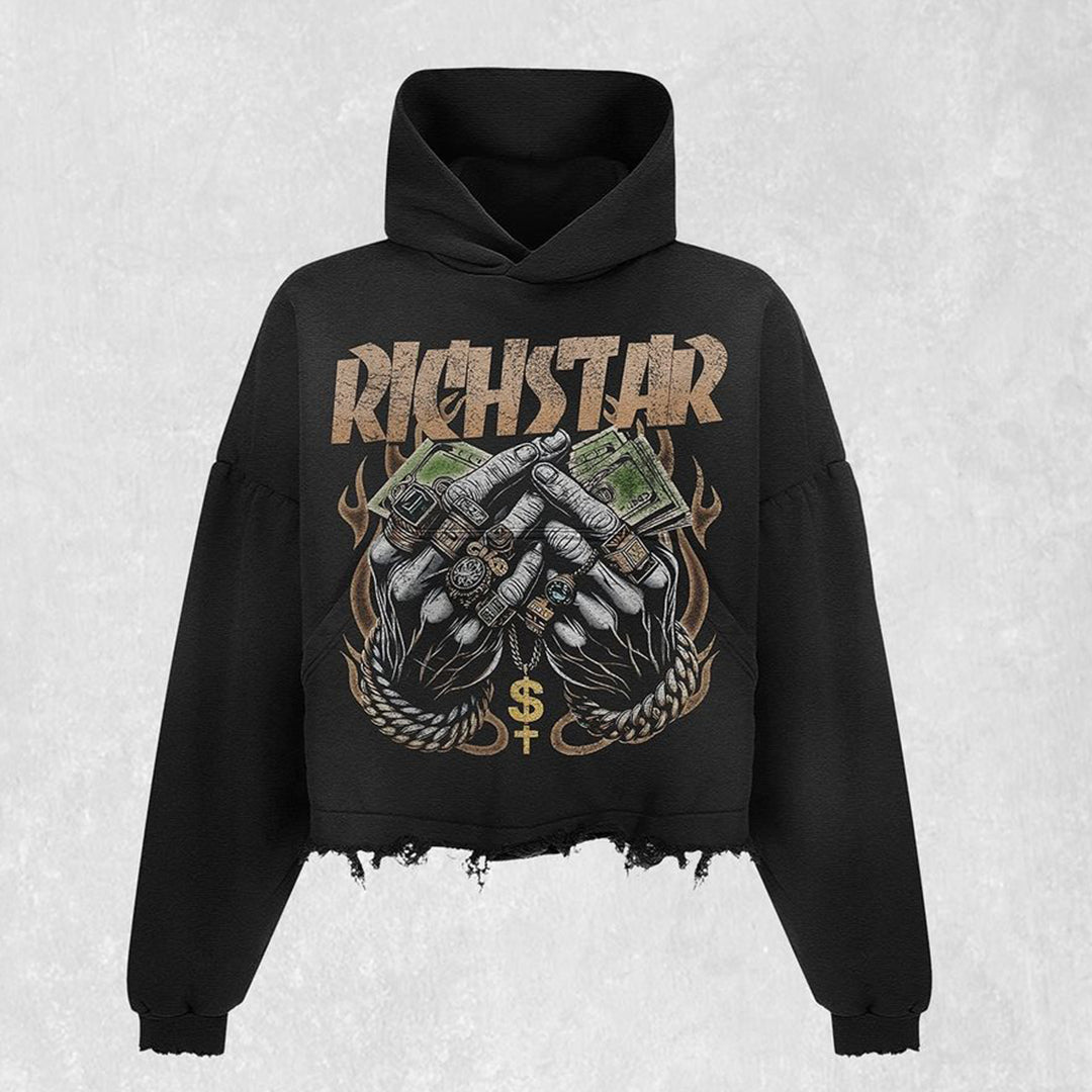 Vercoo Vintage Rich Star Graphics Pocket Saint Hoodie