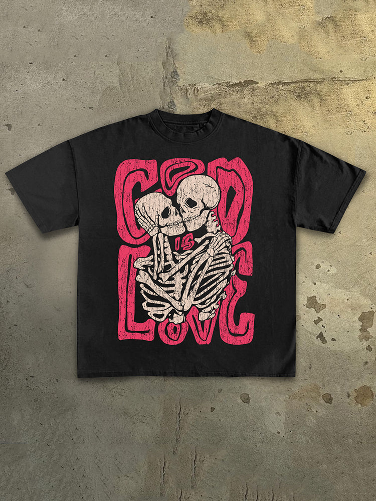 Men's Casual Skull - God's Love Print Cotton T-Shirt