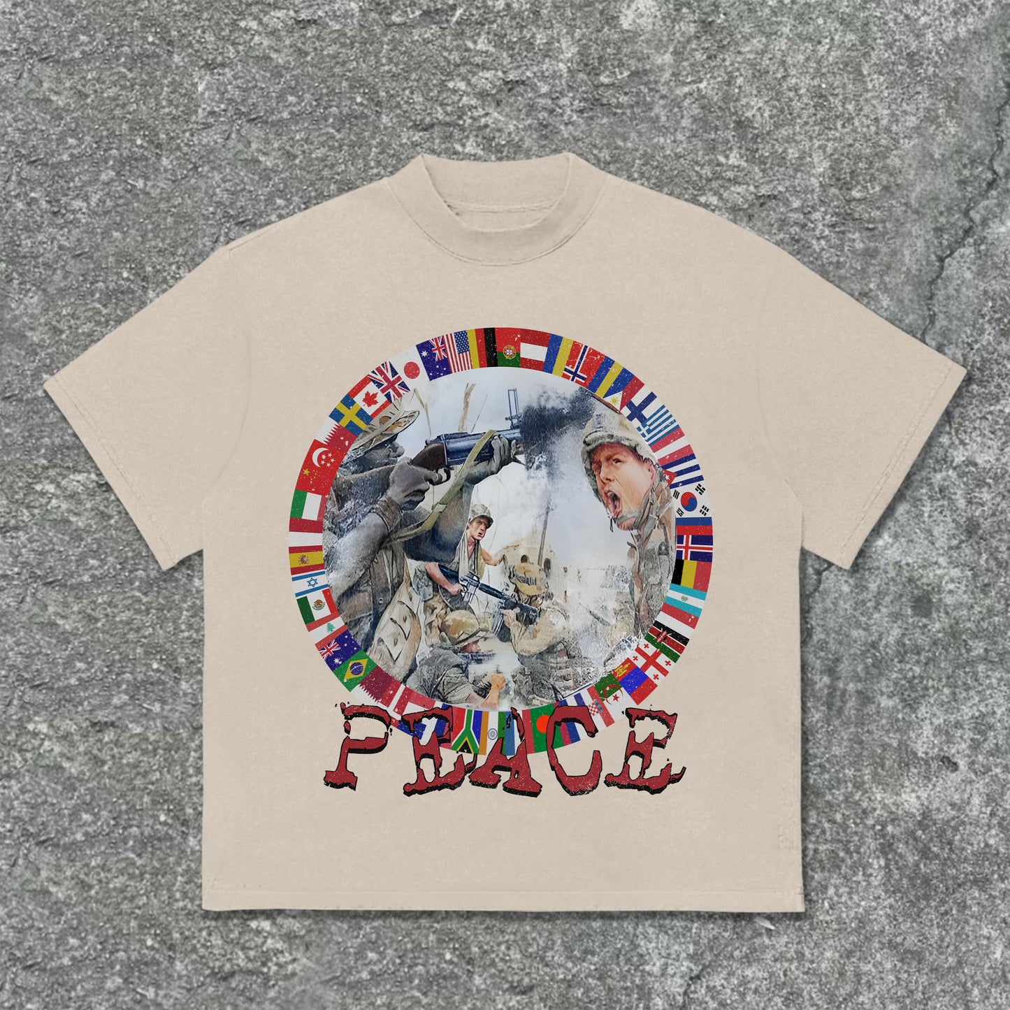 Vercoo Vintage Peace War Graphic Print Cotton T-Shirt