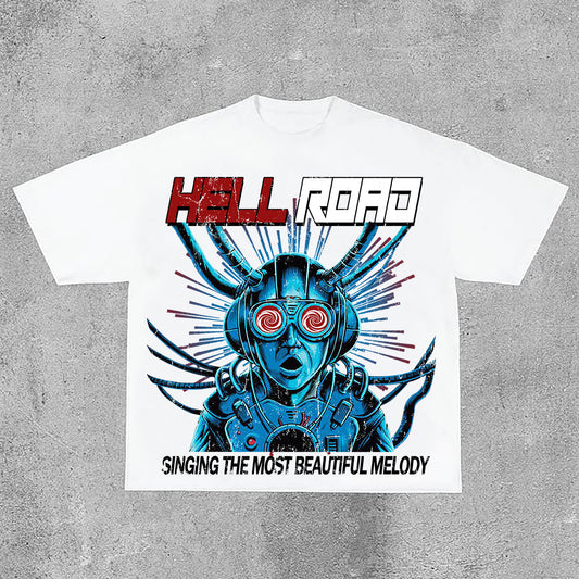 Hell Road Vintage Portrait Print Cotton T-Shirt