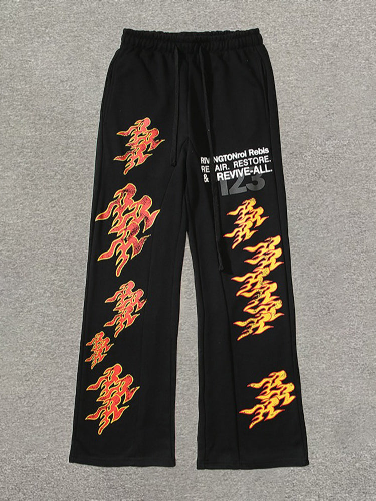 American High Street Retro Flame Letter Print Sweatpants