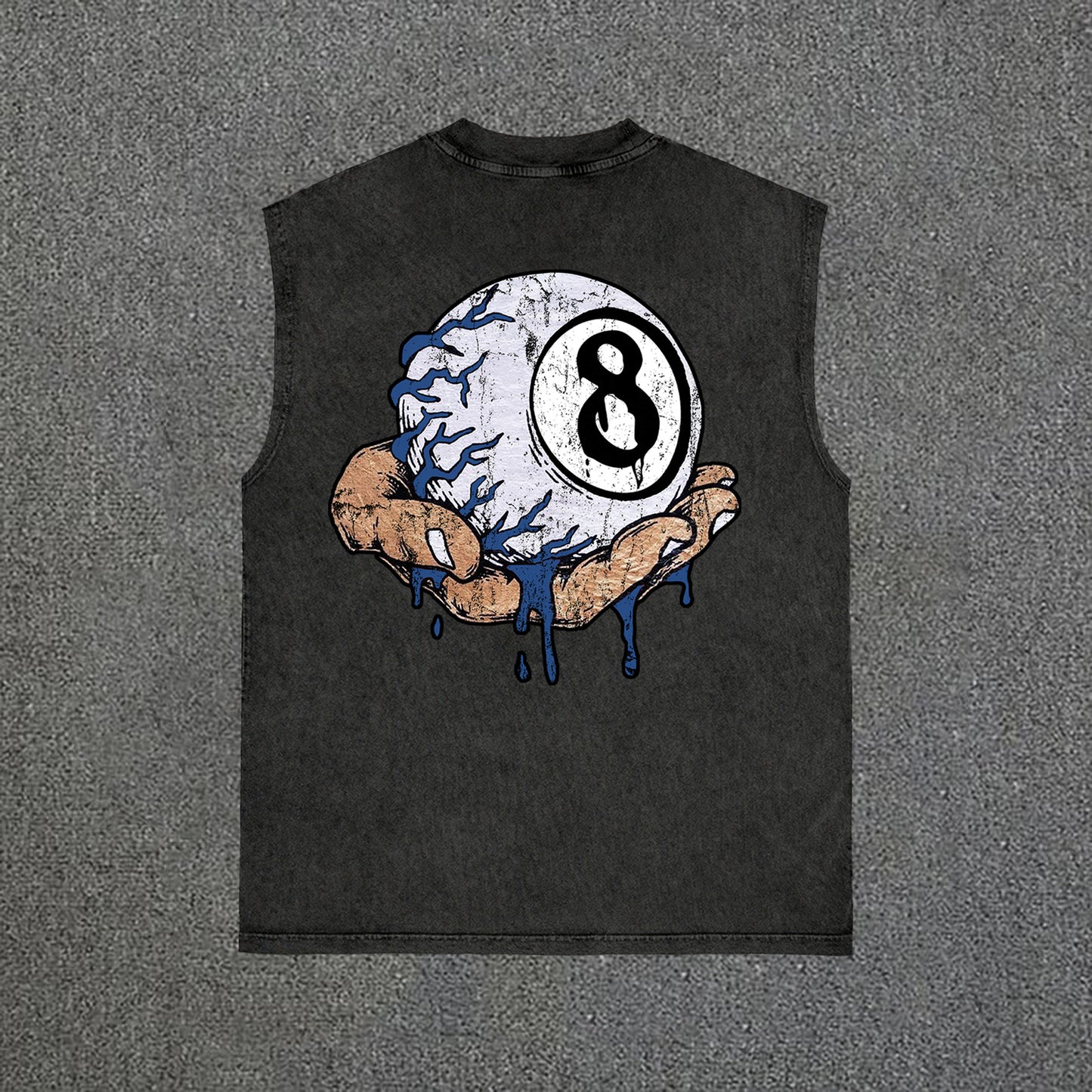 Hand Holding 8 Ball Fun Retro Print Vintage Wash Sleeveless Tank Top