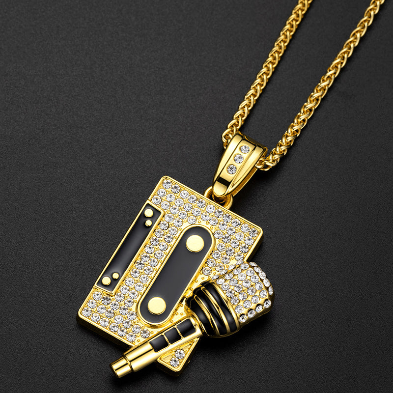 Hip Hop Diamond Tape Microphone Pendant Necklace