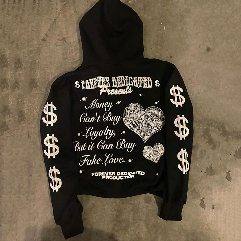 Vercoo Vintage Money Can't Buy Loyalty Graphics Cotton Pocket Hoodie