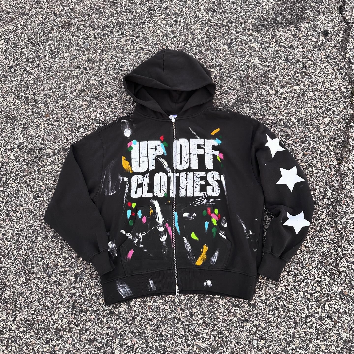 Vercoo Vintage Up Off Clothes Artistic Graffiti Graphics Zip Hoodie