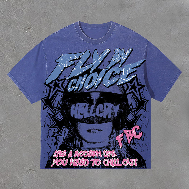 Fly By Choice Graphic Print Acid Washed T-Shirt