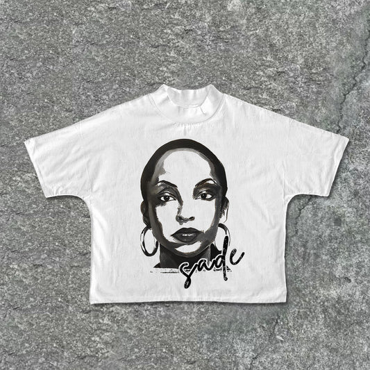 Vercoo Vintage Sade Adu Graphics Print Cropped T-Shirts