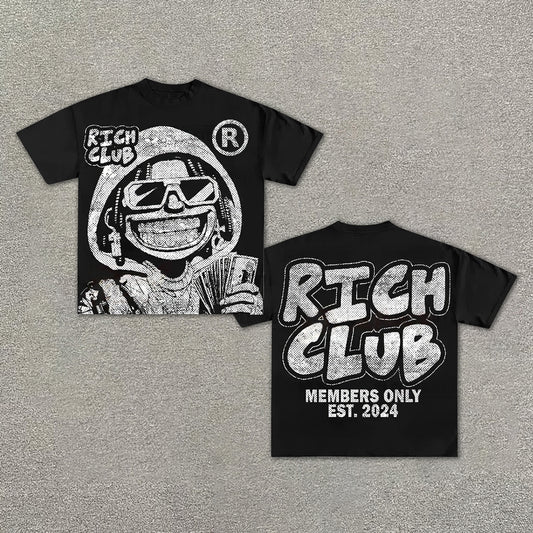 Vintage Cartoon Portrait Of Rich Club Graphic Cotton T-Shirt