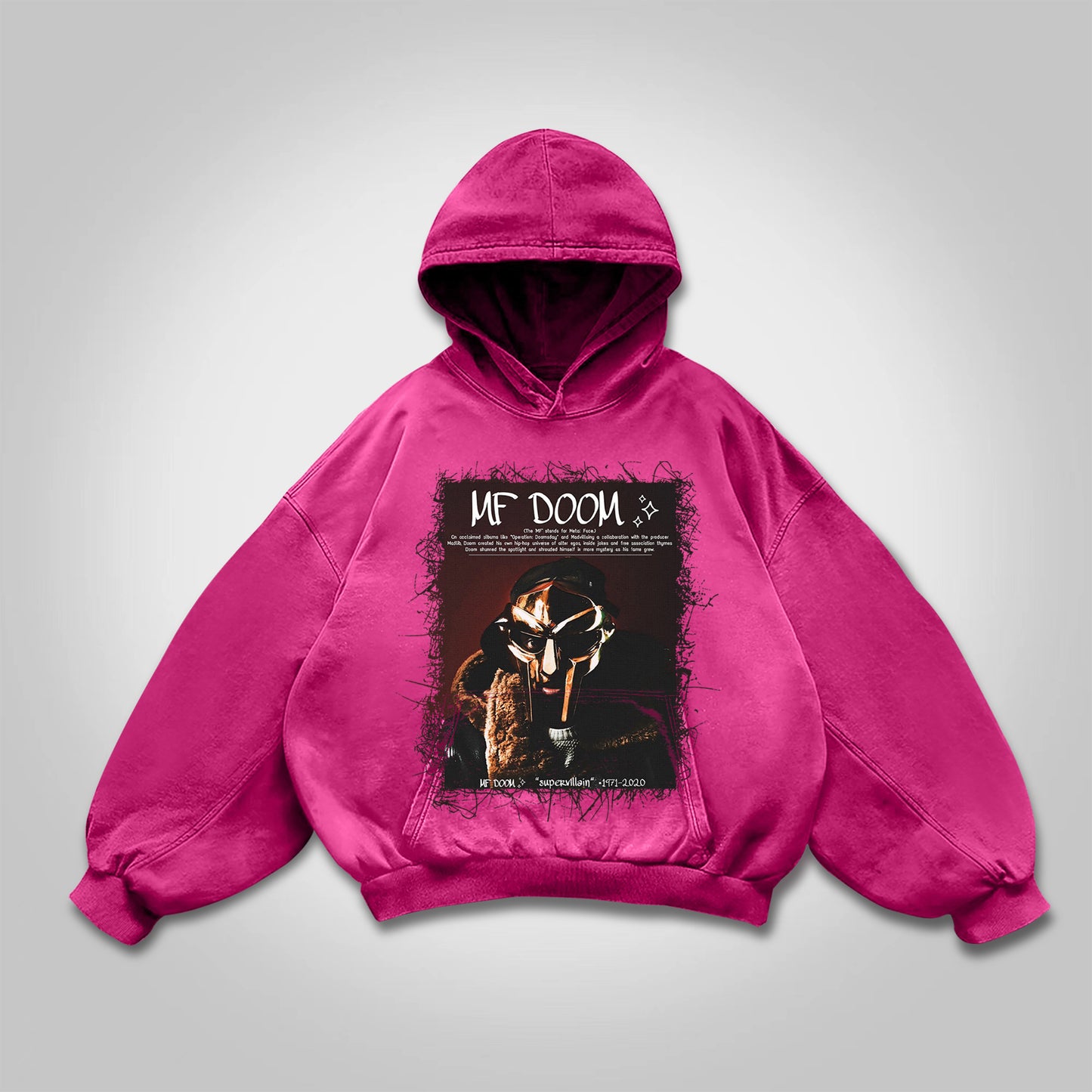 Vercoo Vintage The Illest Villain Mf Doom Graphic Print Washed Hoodie