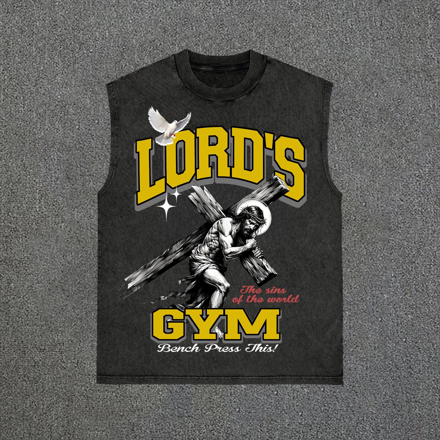 Lord's Gym Print Acid Wash Sleeveless Tank Top