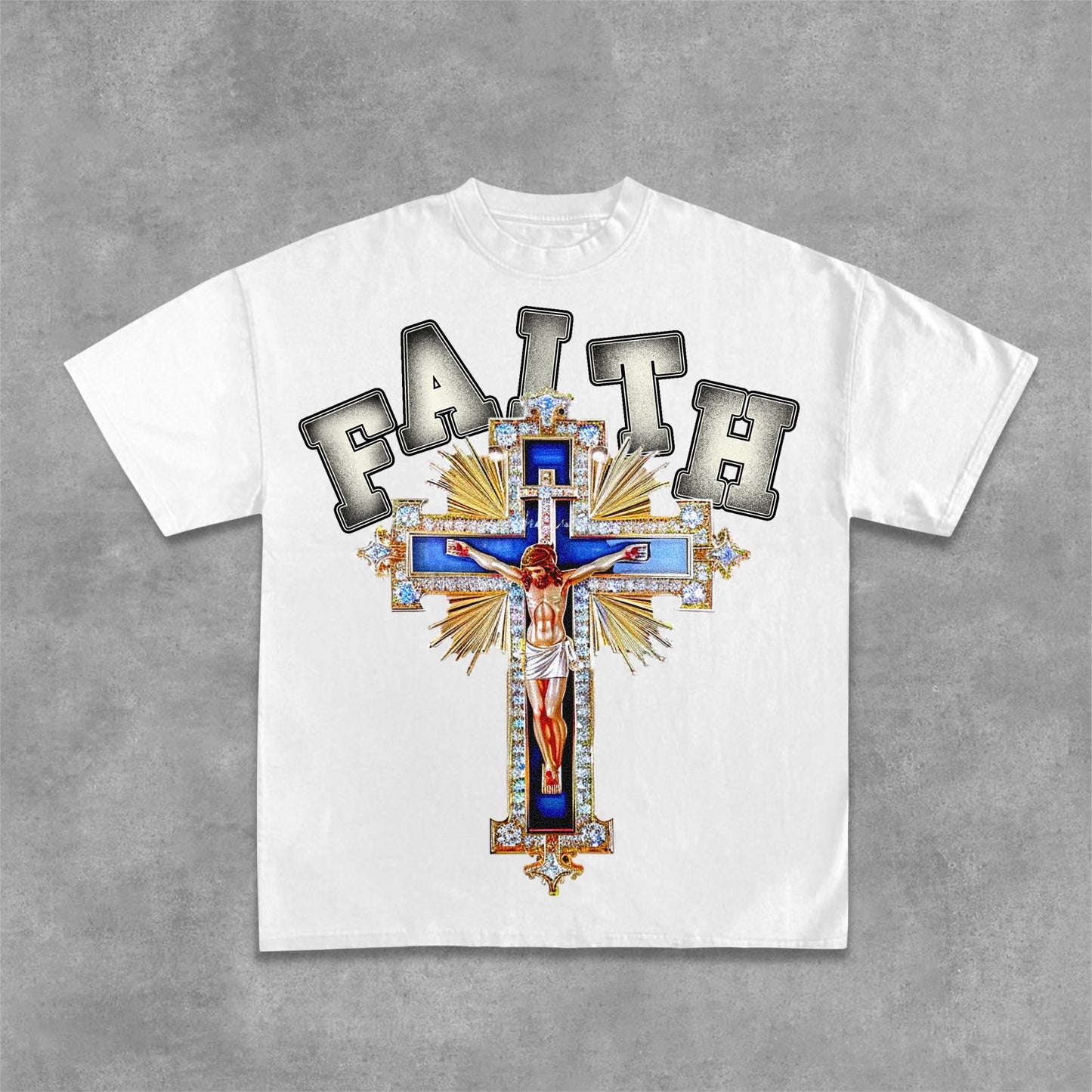 Christian & Diamond Cross - Faith Graphic Design Cotton T-Shirt