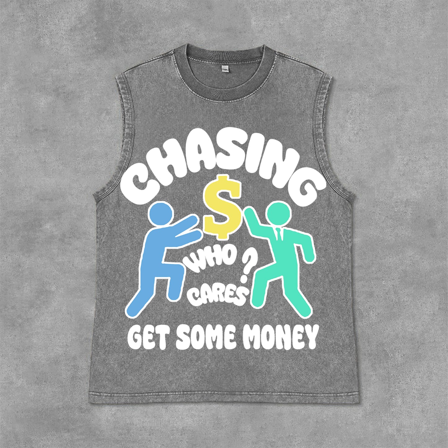 Vintage Chasing Money Graphic Print Casual Acid Washed Sleeveless Tank Top