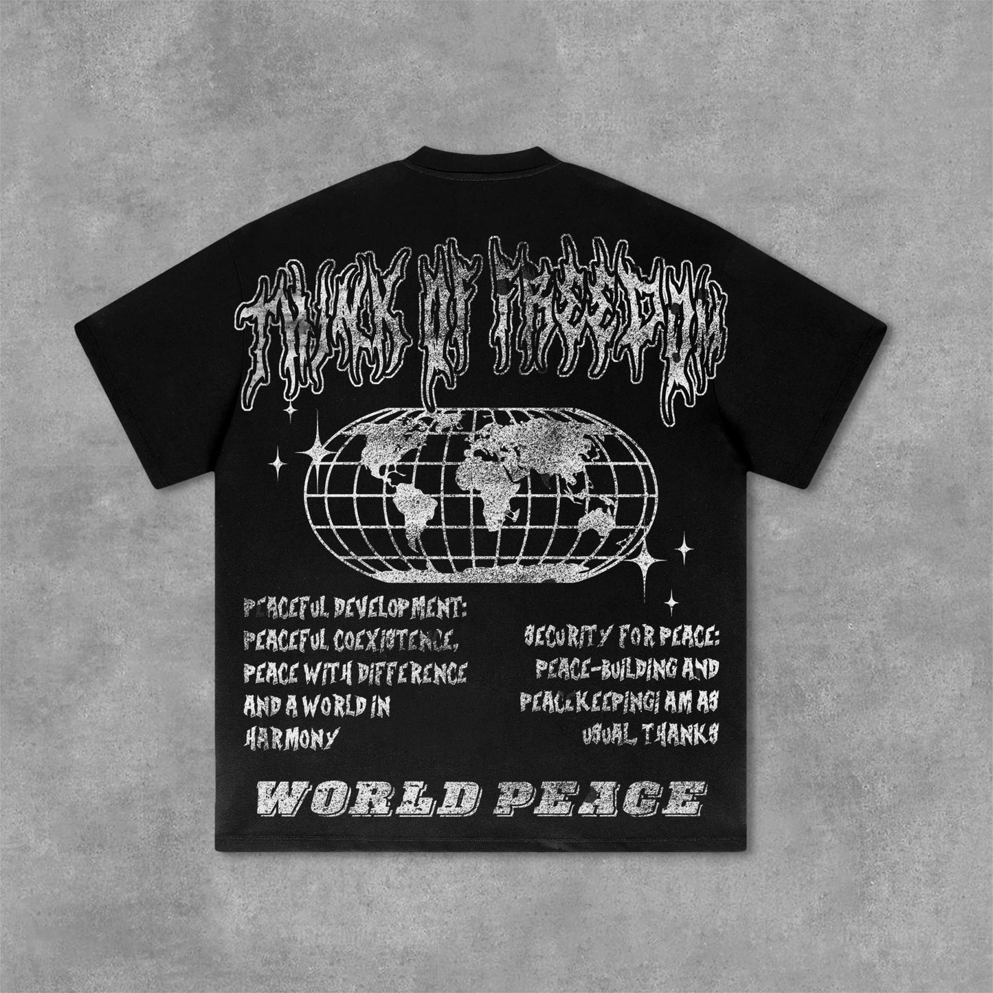 World Pacifist Anti-War Skull Print Graphics Cotton T-Shirt