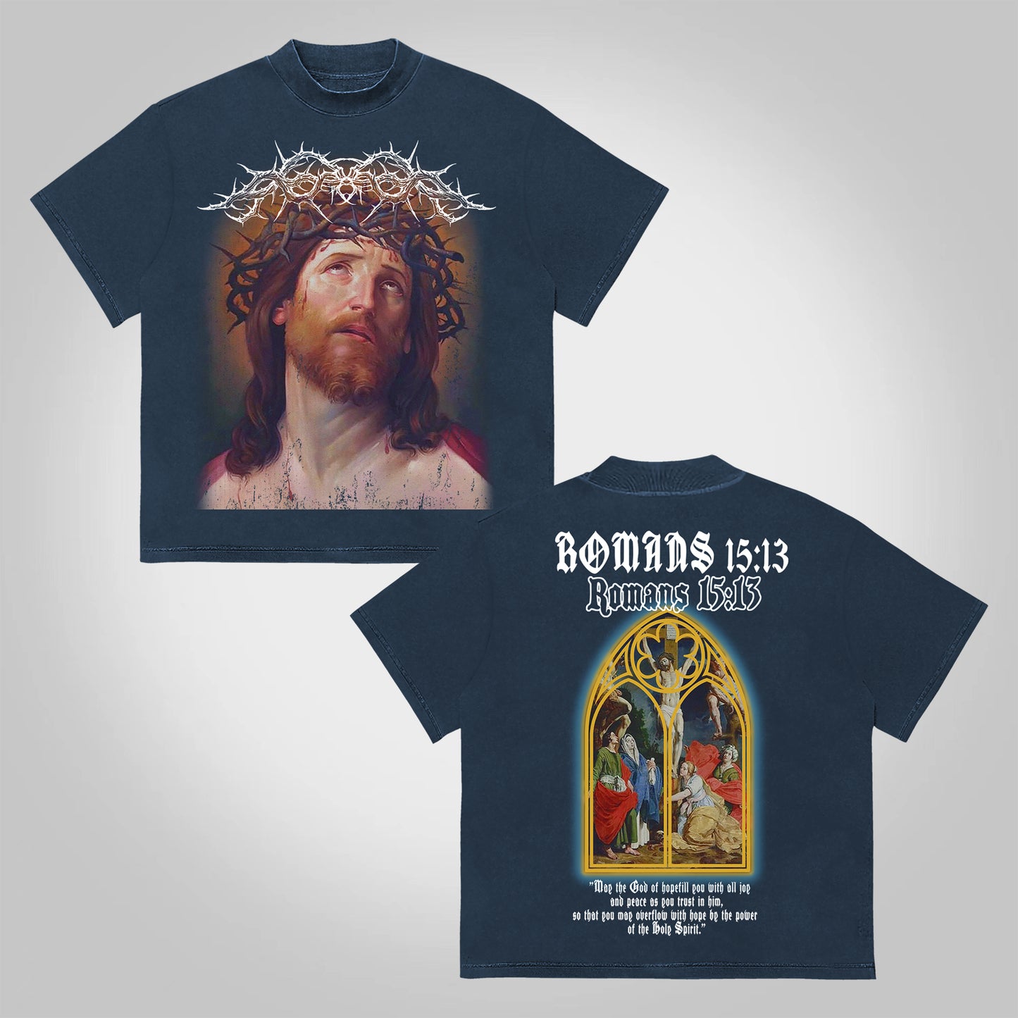 Vercoo Vintage Jesus Portrait Graphic Bible Print Cotton T-Shirt