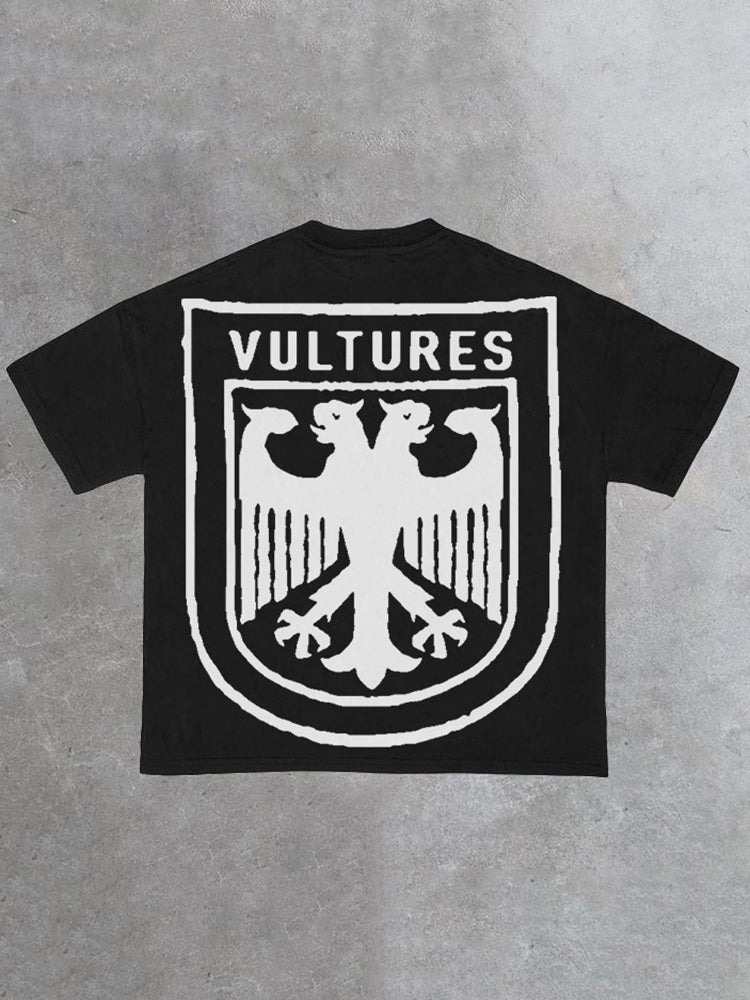 Vercoo Vintage Vultures Print Graphic Cotton T-Shirt