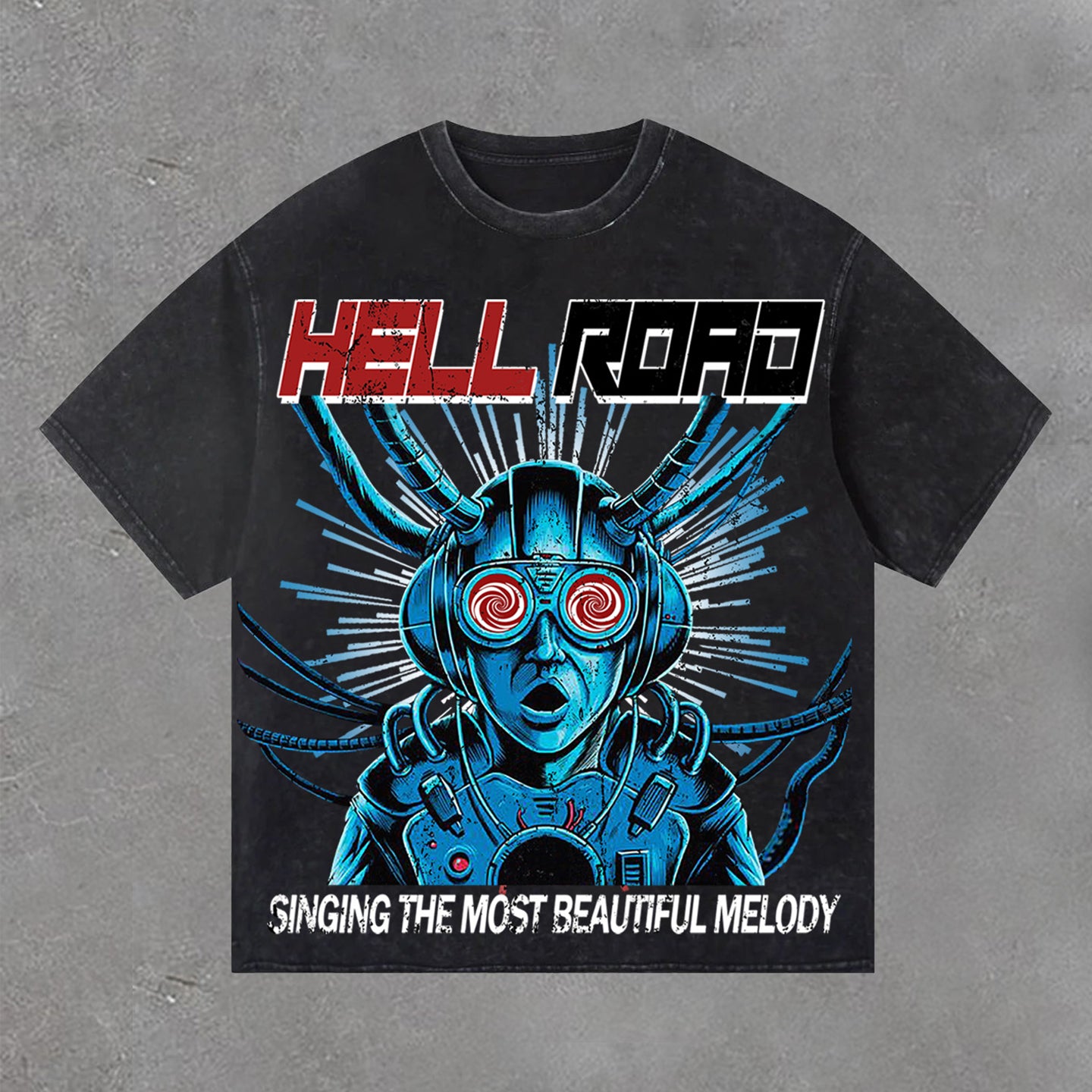 Hell Road Vintage Portrait Print Acid Washed T-Shirt