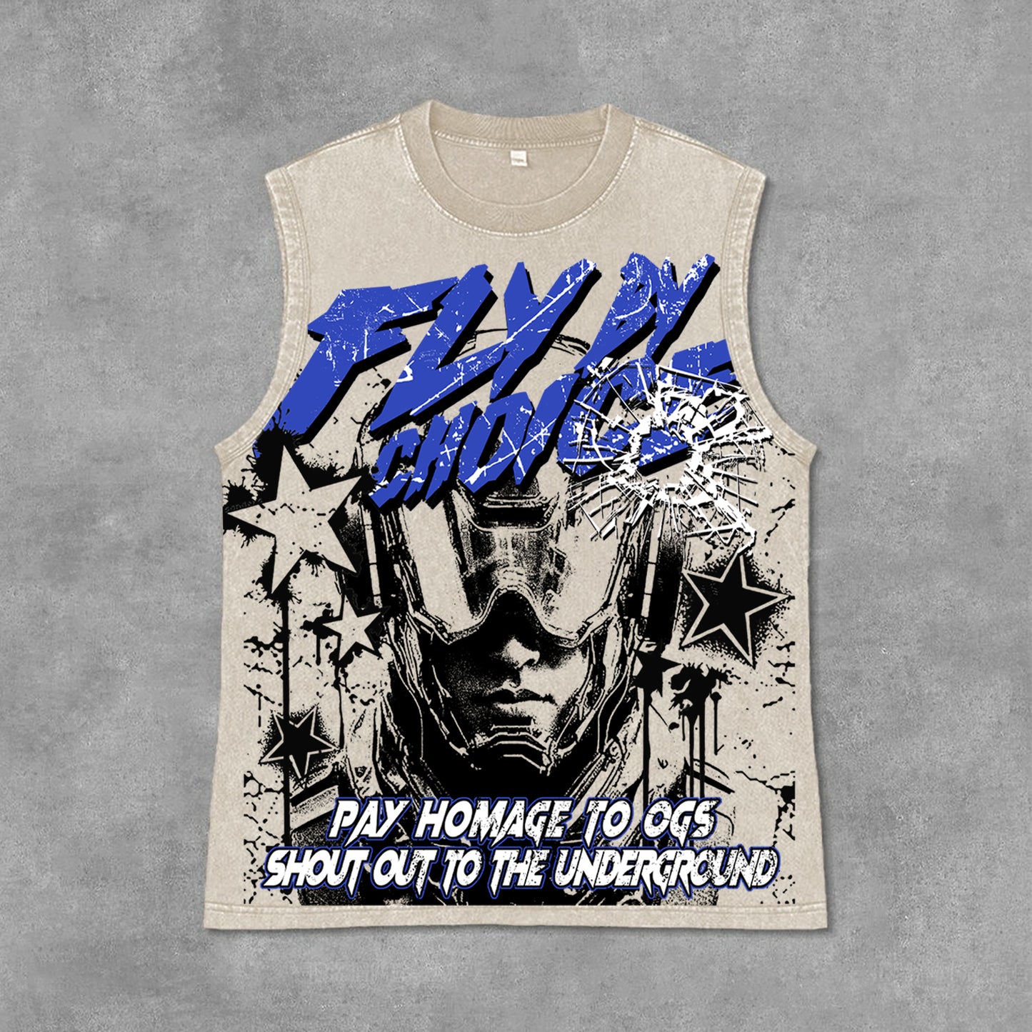 Fly By Choice Graphic Print Acid Washed Sleeveless Tank Top