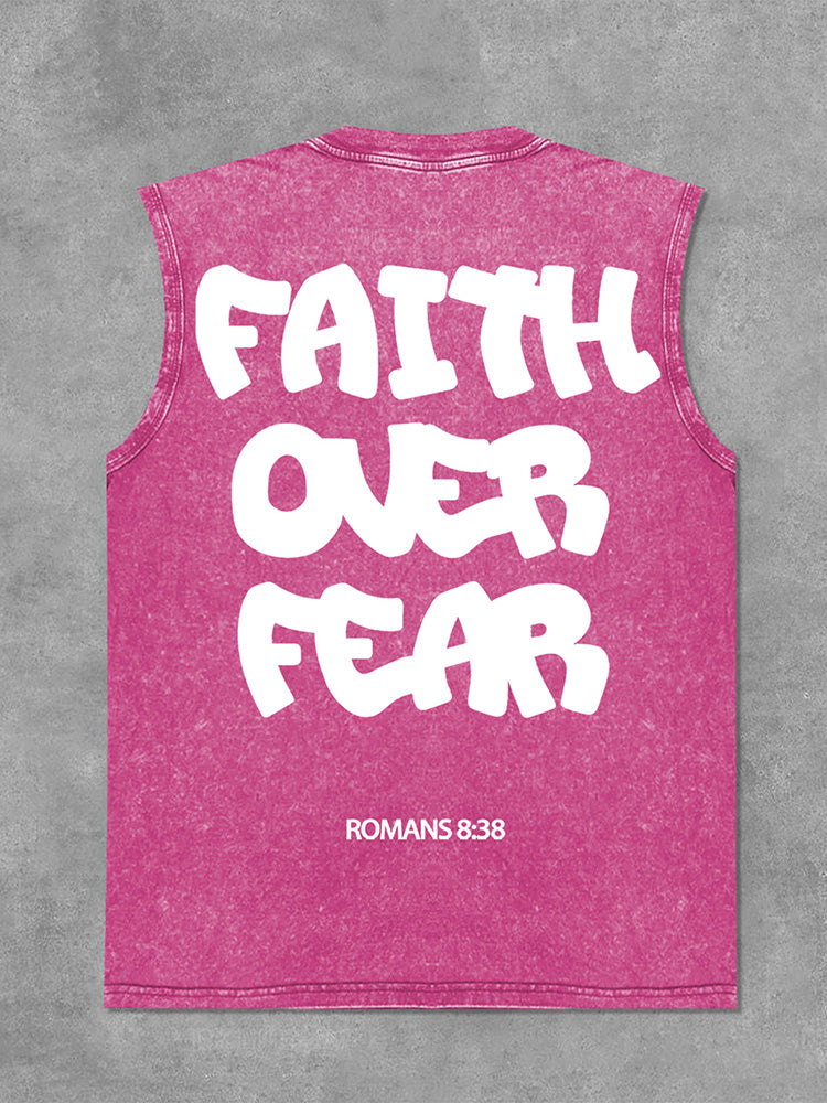 Faith Over Fear Romans 8 38 Graphic Print Acid Washed Sleeveless Tank Top