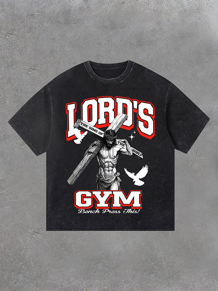 Lord's Gym Print Acid Washed Retro T-Shirt