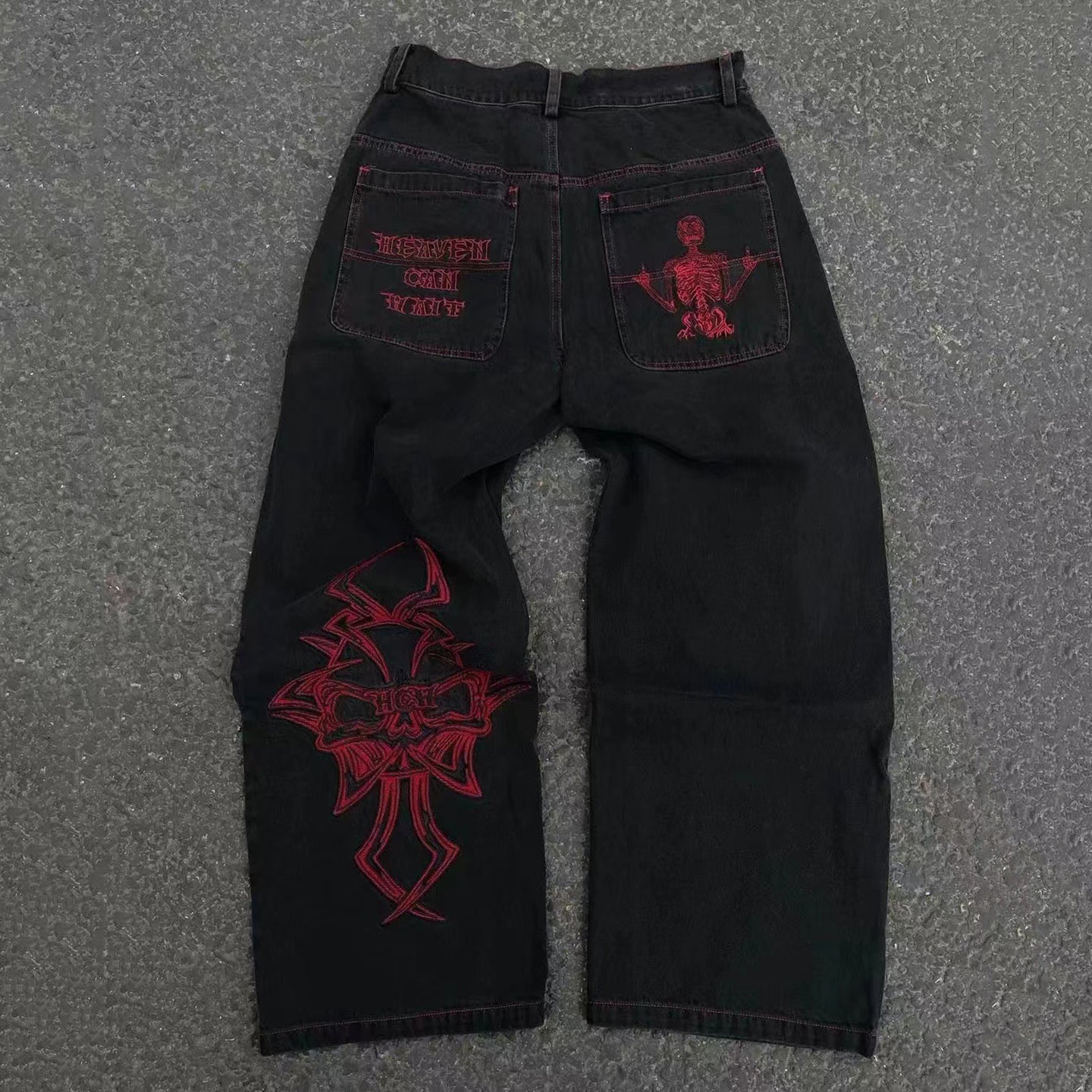 Men's Trendy Embroidered Skull Straight Pants