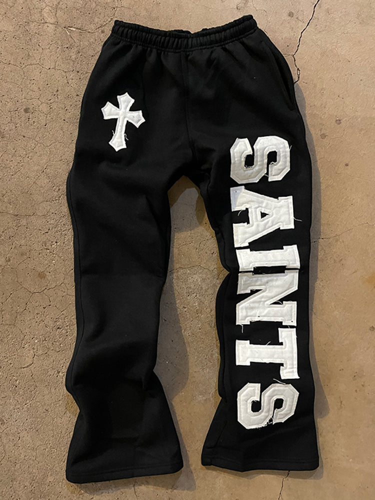 Vintage Saint Print Casual Flared Sweatpants