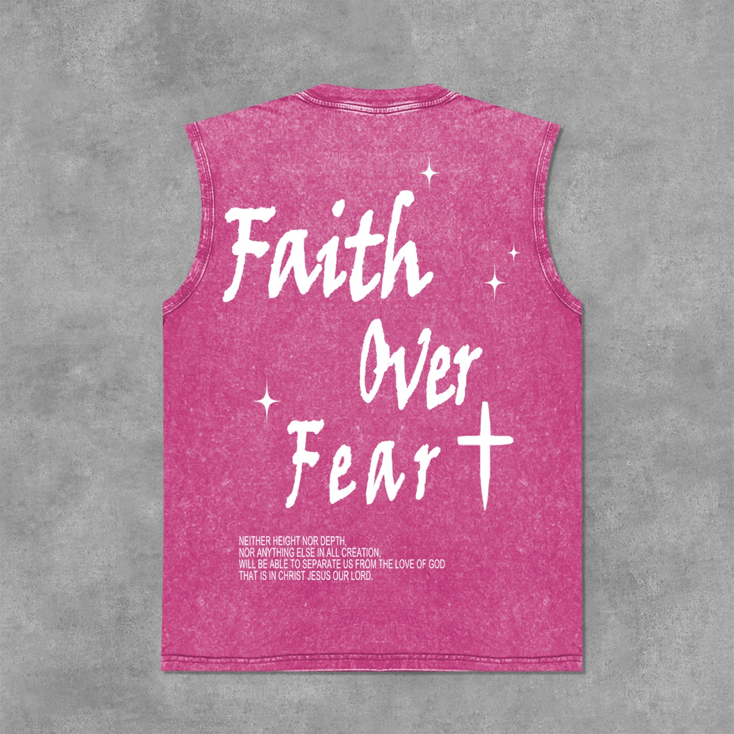 Faith Over Fear Bible Graphic Print Acid Washed Sleeveless Tank Top