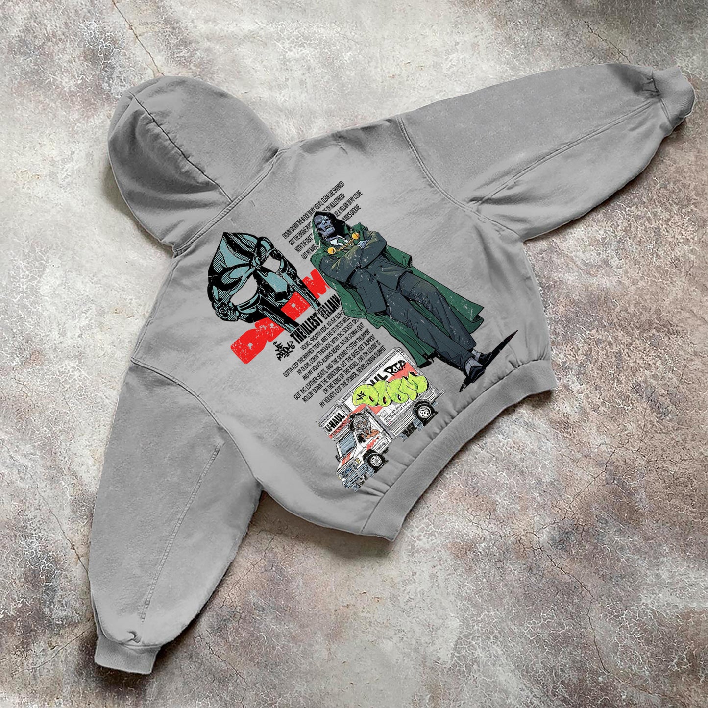 Vercoo Vintage The Illest Villain Mf Doom Graphic Print Washed Hoodie