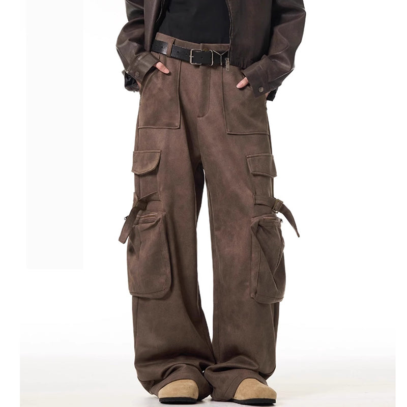 Vintage Coffee Washed Pocket Casual Cargo Pants