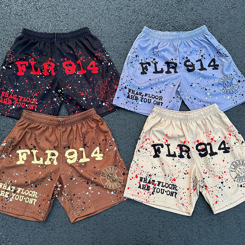 Vercoo Vintage Street Flr914 Graphic Print Mesh Shorts