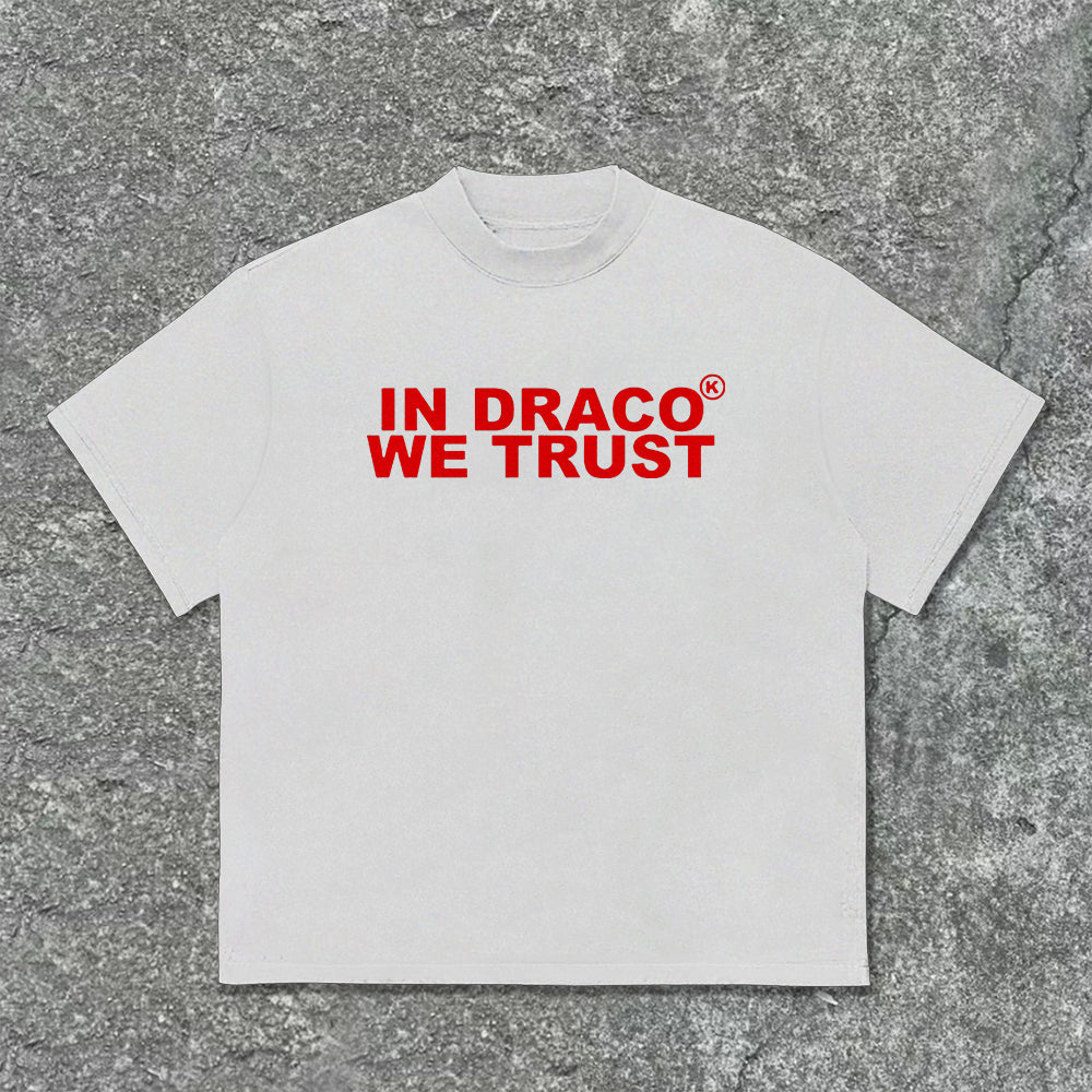 Vintage In Draco We Trust Graphic Cotton T-Shirt