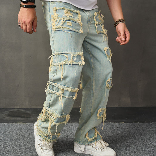 Men's Raw Edge High Street Boyfriend Street Denim Jeans