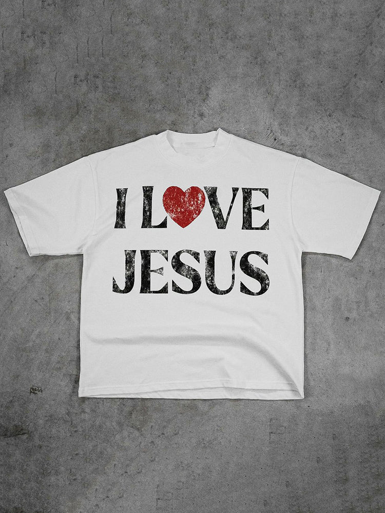 Vercoo “I Love Jesus” Print Cotton T-Shirt