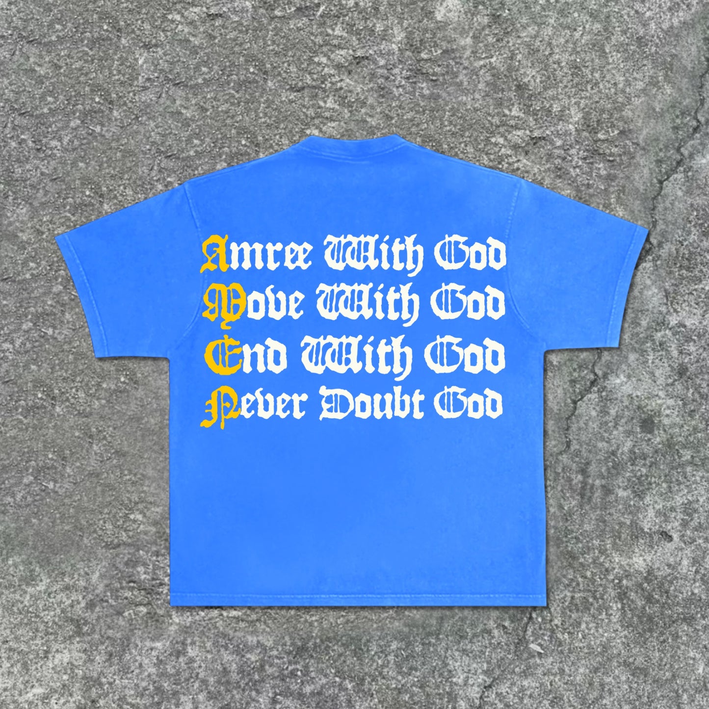 Vintage God-Amen Printed Alphabet Slogan Print Acid Washed T-Shirt