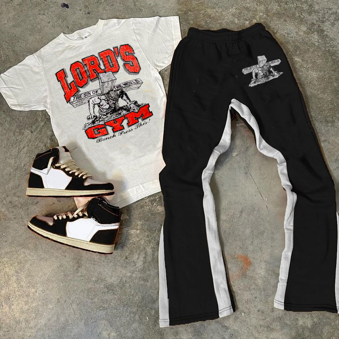 Casual Lord S Gym Print Tee & Flared Trousers Two Piece Set