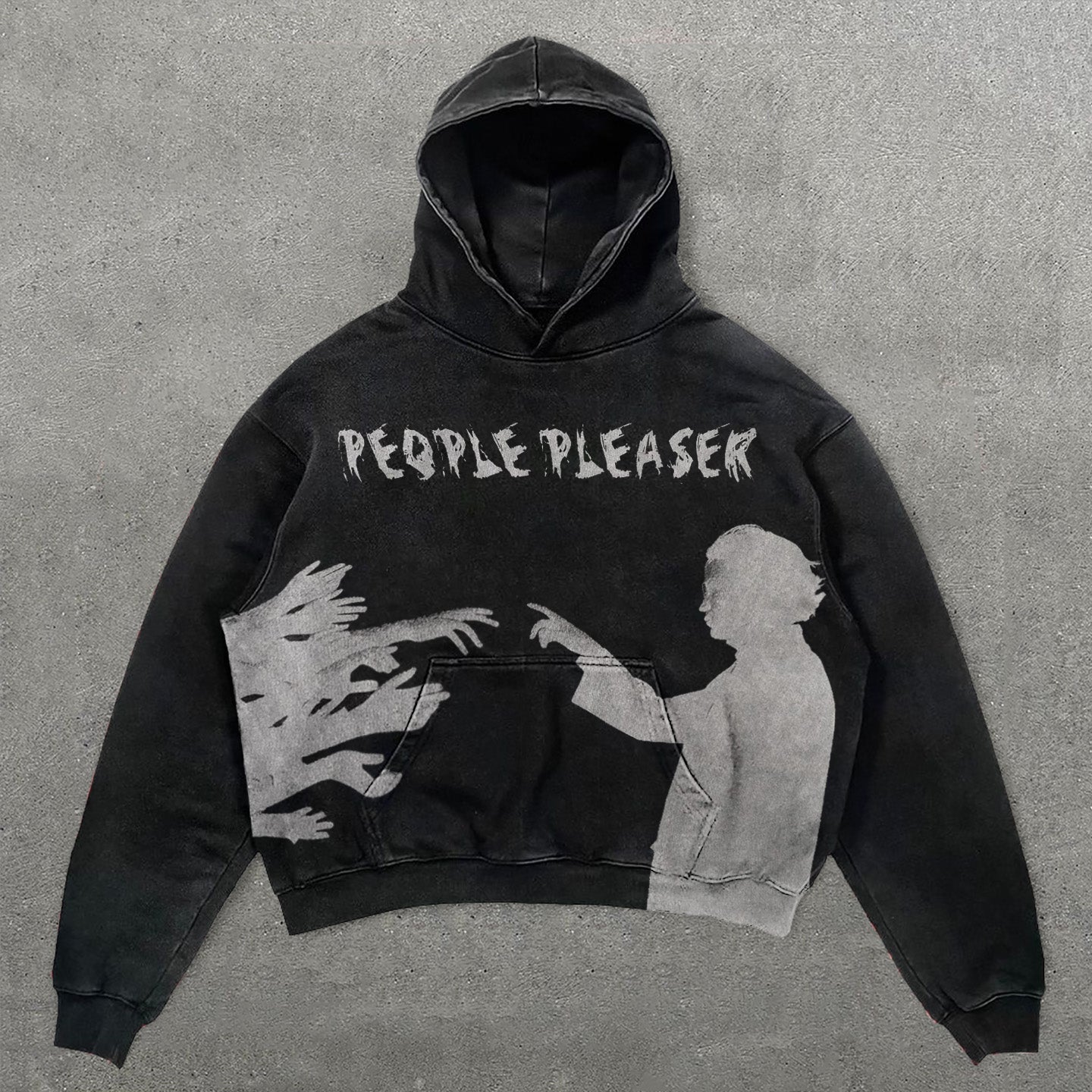 People Pleaser Print Graphic Casual Street Washed Hoodie