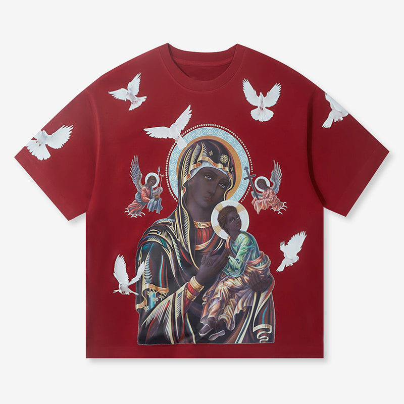 Vintage Unisex Black Madonna And Child Graphic Cotton T-Shirt