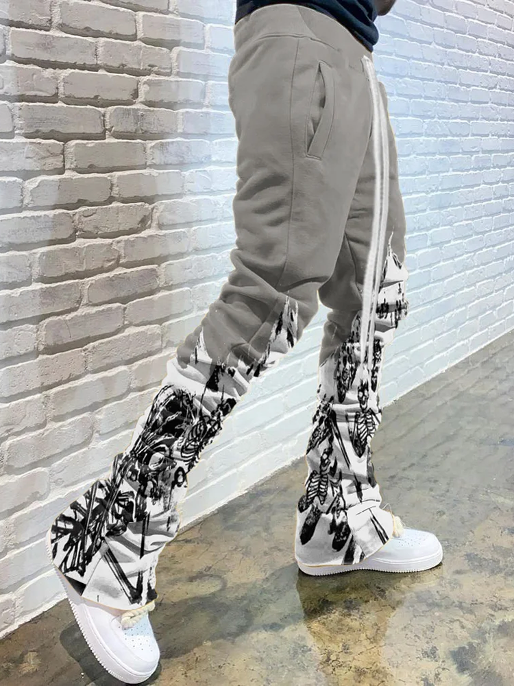 Men's Casual Print Drawstring Flared Trousers