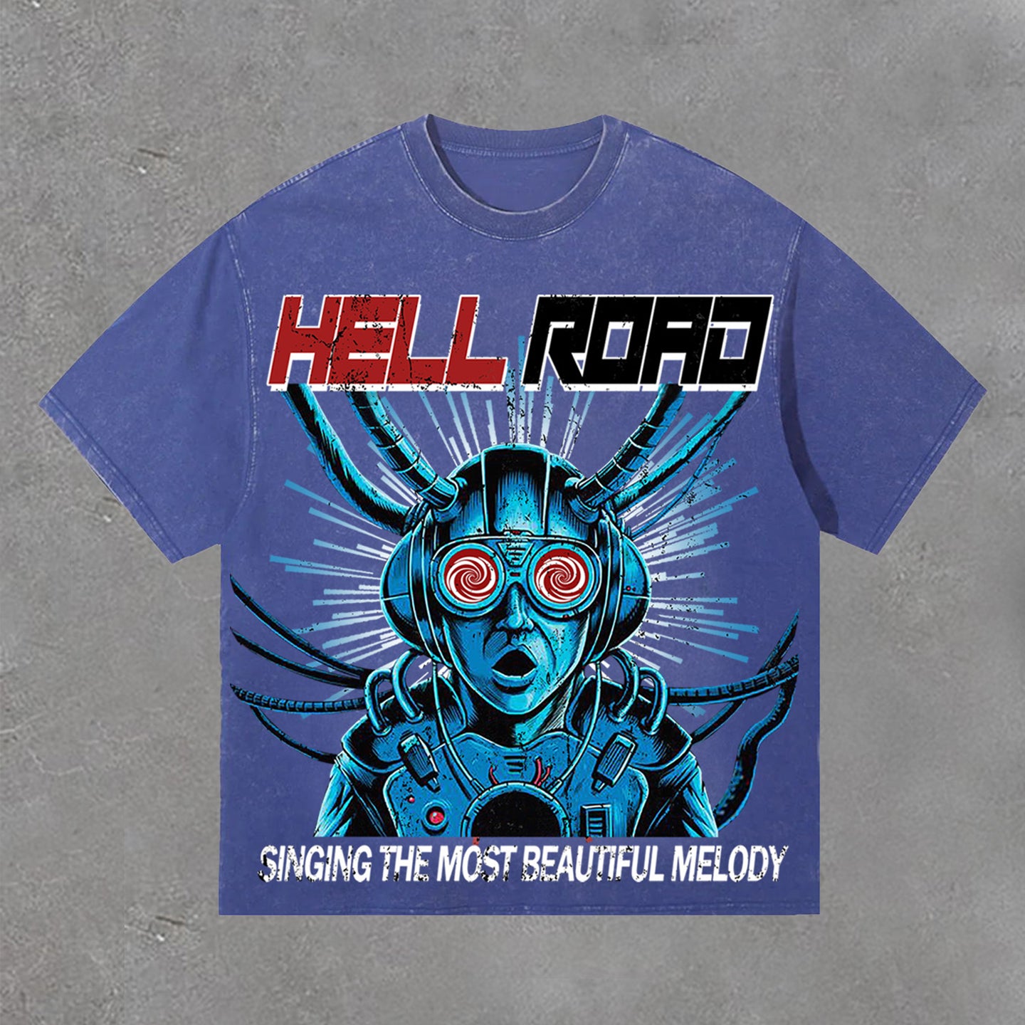 Hell Road Vintage Portrait Print Acid Washed T-Shirt