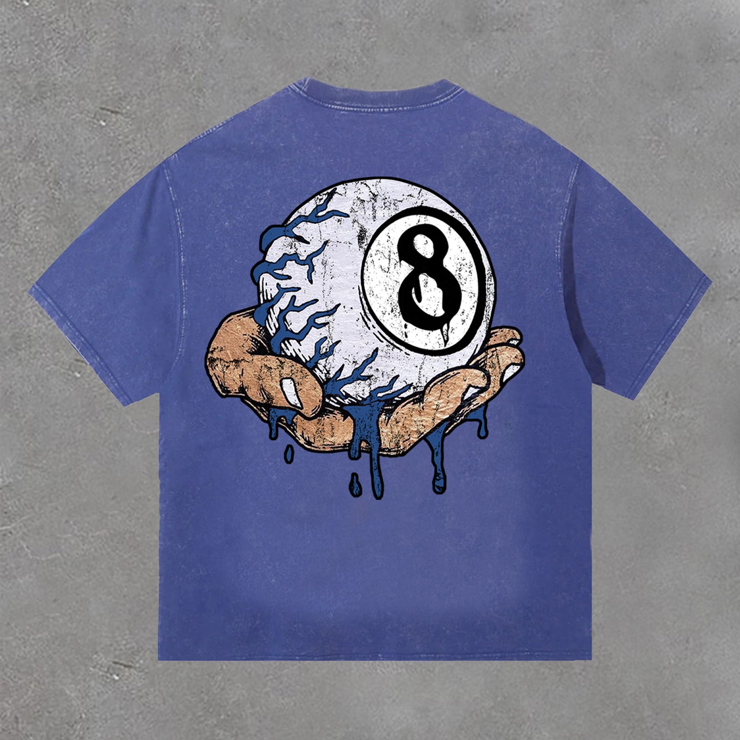 Hand Holding 8 Ball Fun Retro Print Acid Washed T-Shirt