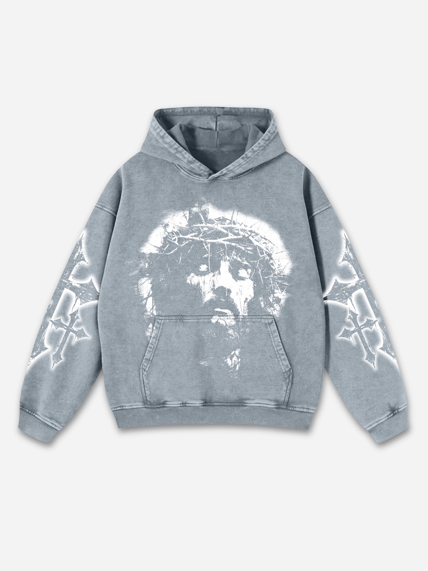 Vintage Jesus Print Graphic Acid Washed Oversized Hoodie