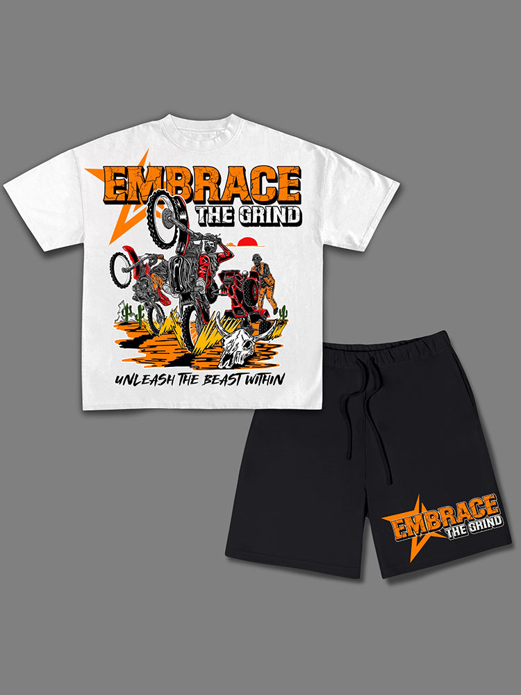 Vintage American Pattern - Embrace The Challenge Short Sleeve Tee & Shorts Two Piece Set