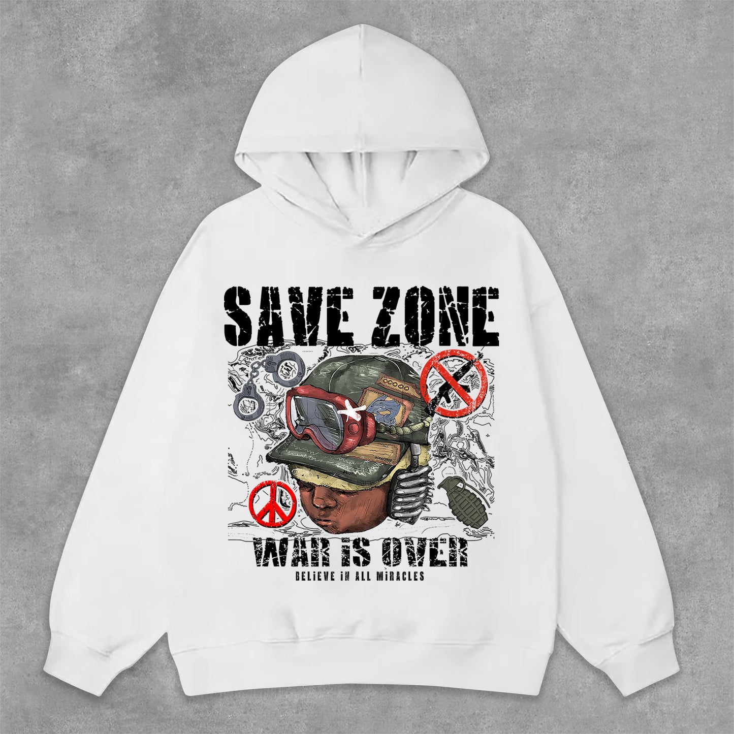 Vercoo War Is Over Flame Boy Graphic Print Side Pockets Hoodie