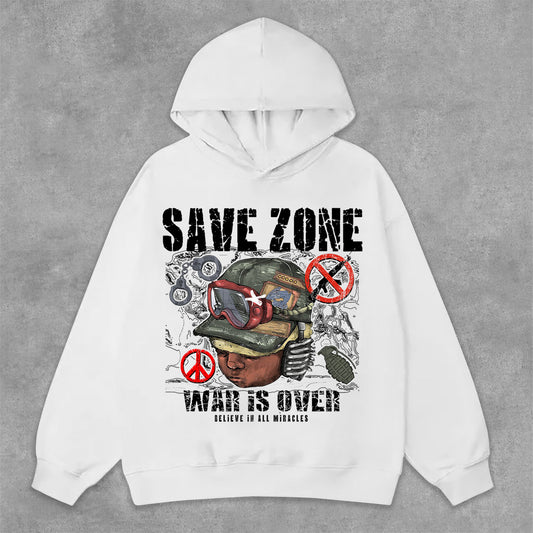 Vercoo War Is Over Flame Boy Graphic Print Side Pockets Hoodie